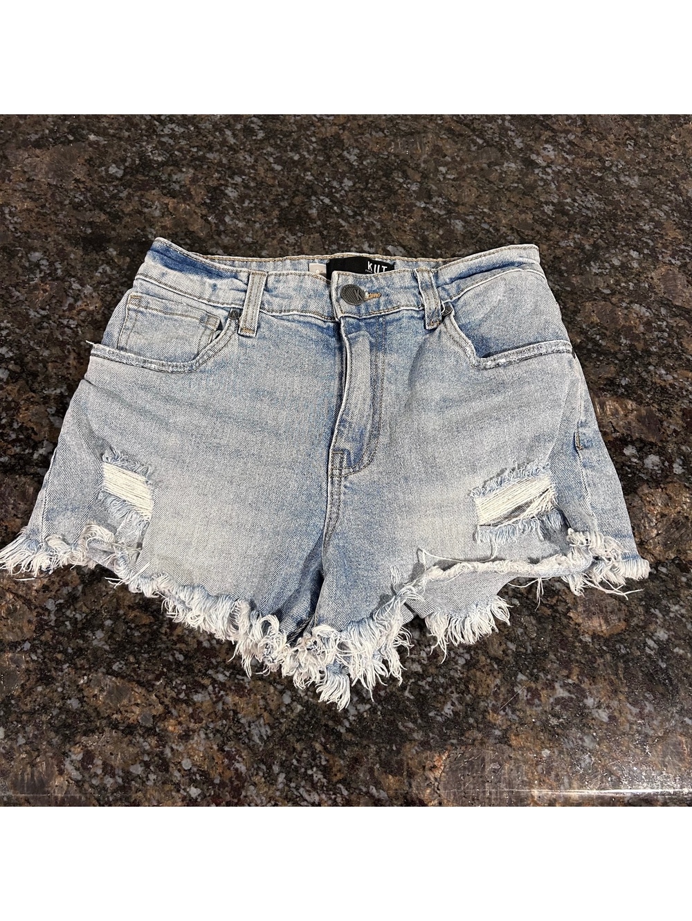 Kut From The Kloth Womens Denim Jean Shorts Light Wash Distressed Sz 0